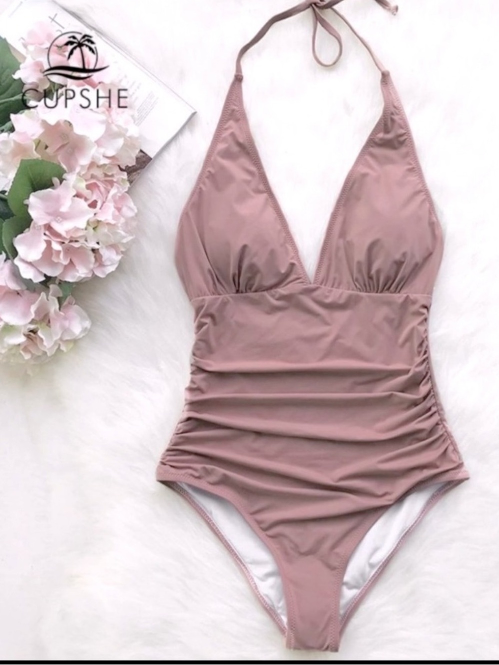 NWT Cupshe Ruched Halter Swimsuit